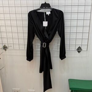 Elegant Black Wrap Belted Romper